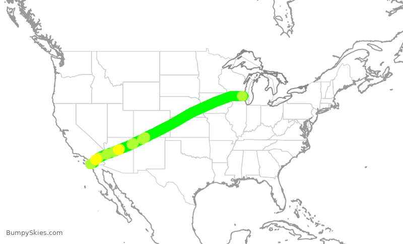 Turbulence forecast map for SWA2791, MKE to SAN