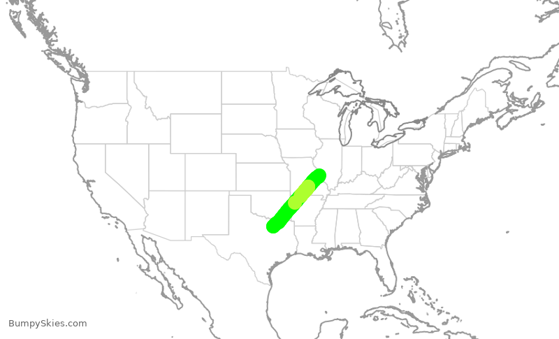 Turbulence forecast map for SWA2791, STL to DAL