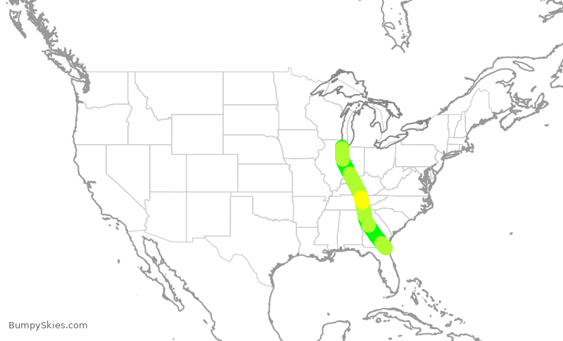 Turbulence forecast map for SWA2792, MDW to JAX