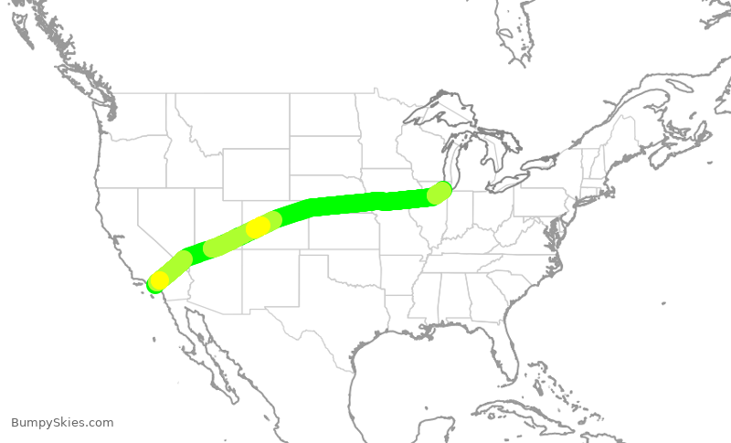 Turbulence forecast map for SWA2793, LGB to MDW
