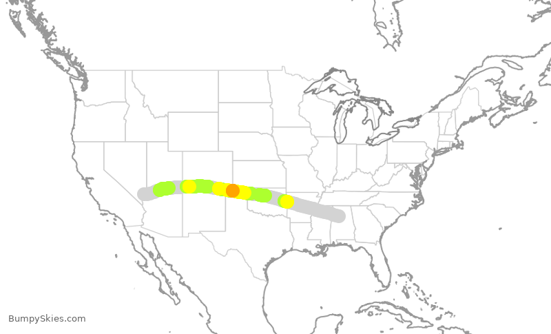 Turbulence forecast map for SWA2795, LAS to BHM