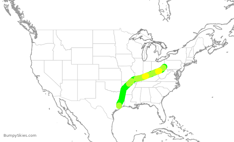 Turbulence forecast map for SWA2797, HOU to PIT