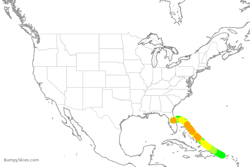 Turbulence forecast map for SWA2802, MCO to SJU