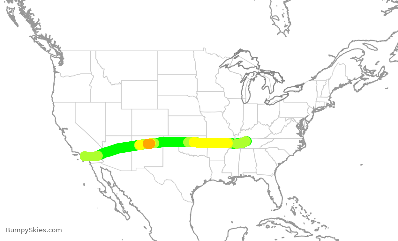 Turbulence forecast map for SWA2803, LGB to BNA