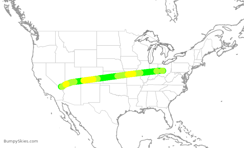 Turbulence forecast map for SWA2807, CMH to LAS