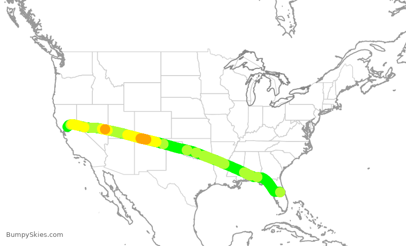 Turbulence forecast map for SWA2808, MCO to SMF