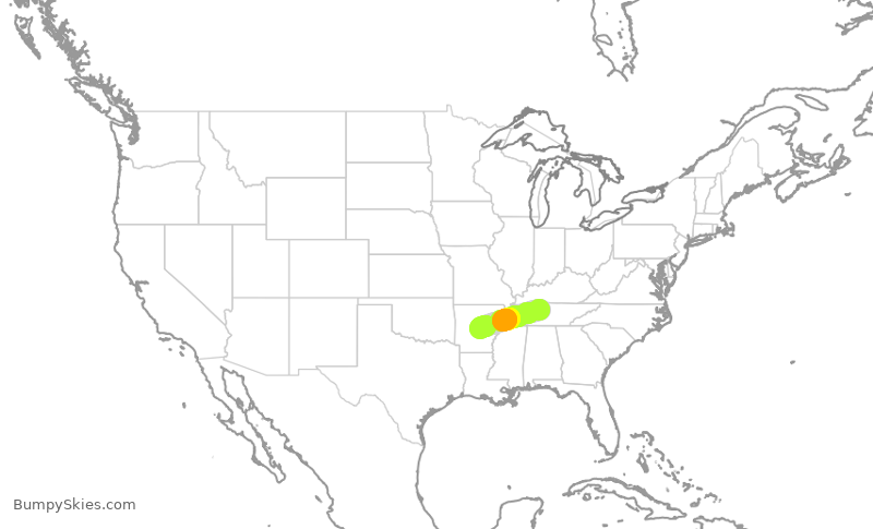 Turbulence forecast map for SWA2809, BNA to LIT