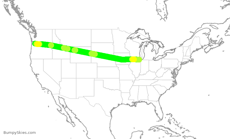 Turbulence forecast map for SWA2809, MDW to PDX