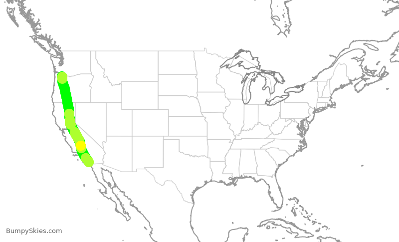 Turbulence forecast map for SWA2809, PDX to SAN