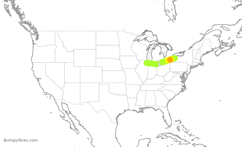 Turbulence forecast map for SWA280, BUF to MDW