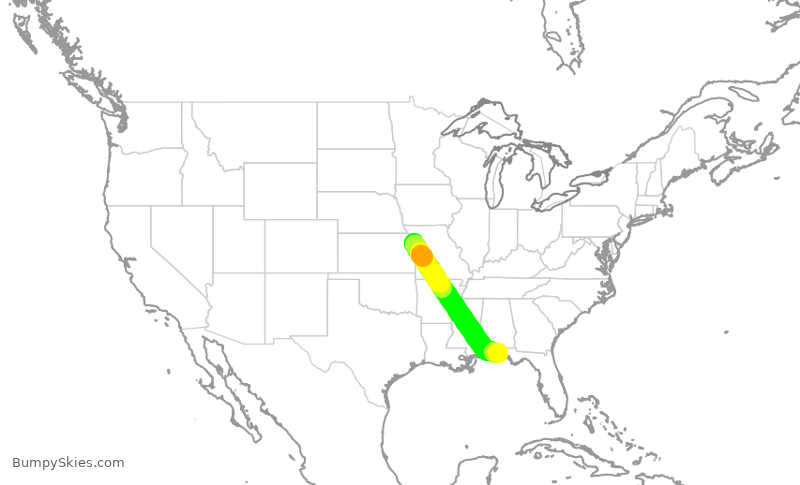 Turbulence forecast map for SWA2815, MCI to VPS