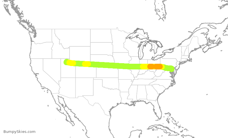 Turbulence forecast map for SWA2818, SLC to BWI