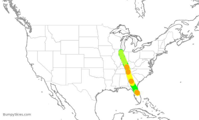 Turbulence forecast map for SWA2820, MDW to MCO