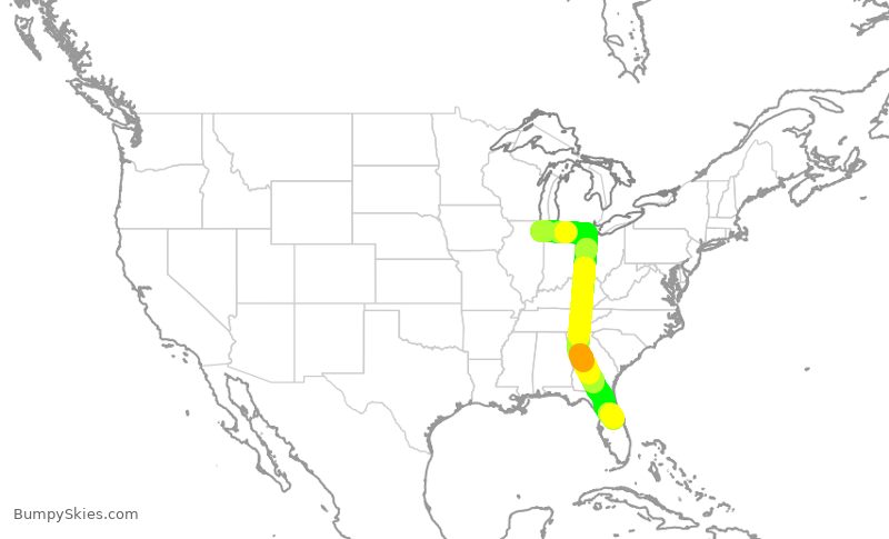 Turbulence forecast map for SWA2821, MDW to MCO
