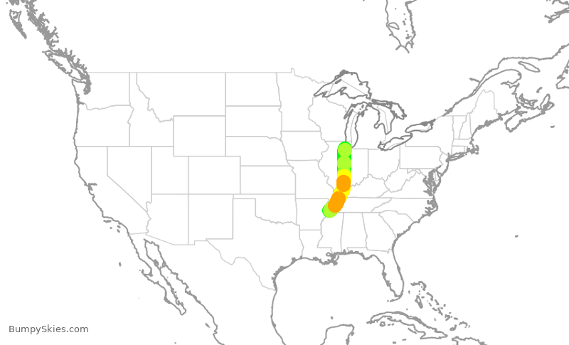 Turbulence forecast map for SWA2824, MDW to MEM