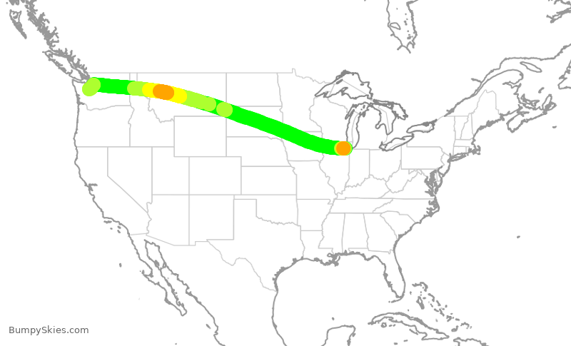 Turbulence forecast map for SWA2825, MDW to SEA