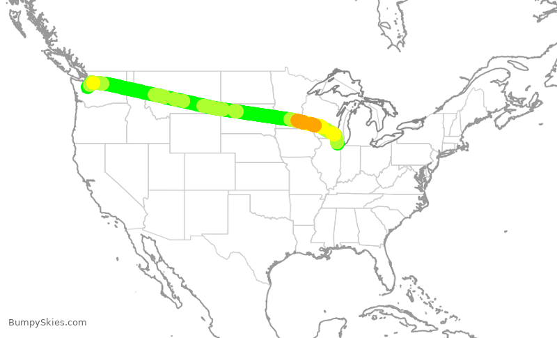 Turbulence forecast map for SWA2826, MDW to SEA