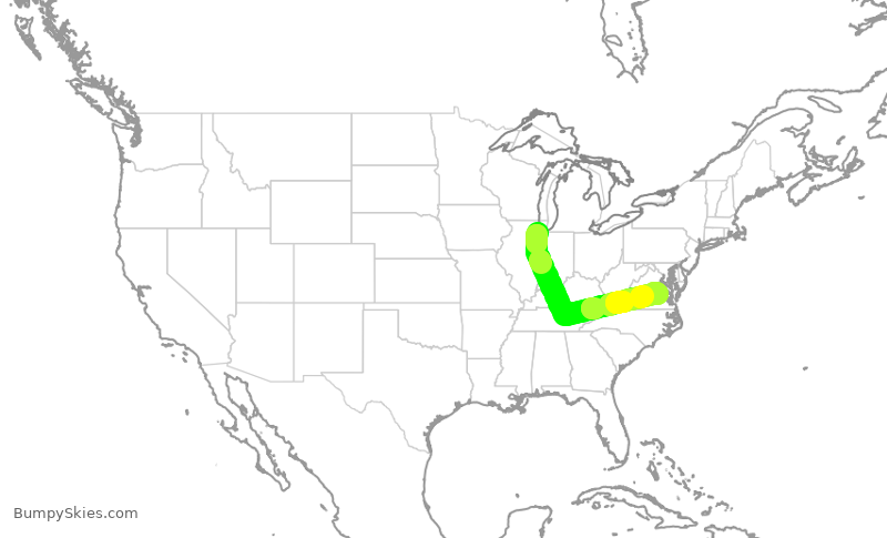 Turbulence forecast map for SWA2829, MDW to RIC