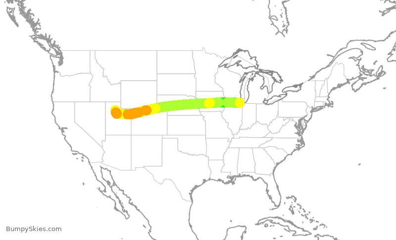 Turbulence forecast map for SWA2833, MDW to SLC