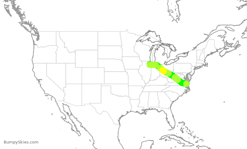 Turbulence forecast map for SWA2834, ORF to MDW
