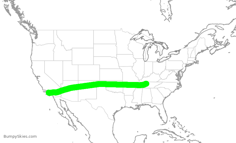 Turbulence forecast map for SWA2835, LAX to BNA