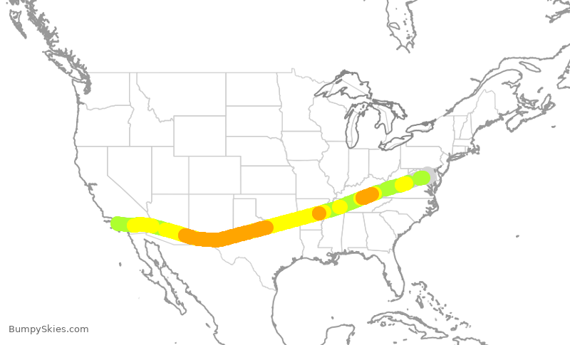 Turbulence forecast map for SWA2837, LAX to BWI