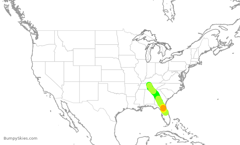 Turbulence forecast map for SWA2840, BNA to MCO