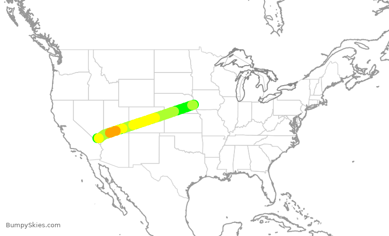 Turbulence forecast map for SWA2844, OMA to LAS