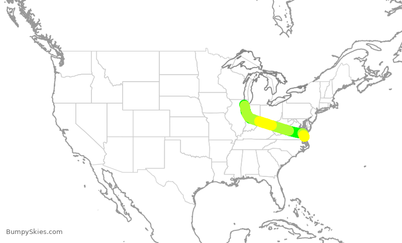 Turbulence forecast map for SWA2848, MDW to ORF