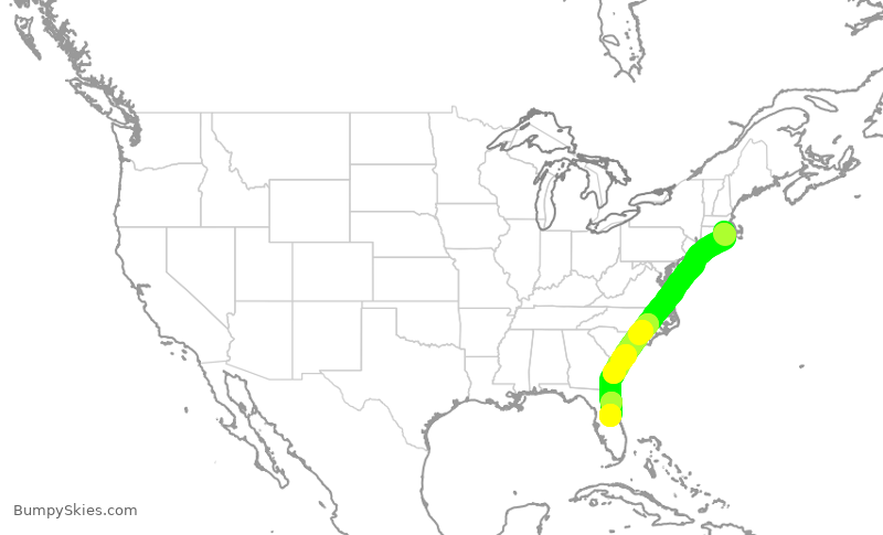 Turbulence forecast map for SWA284, PVD to MCO