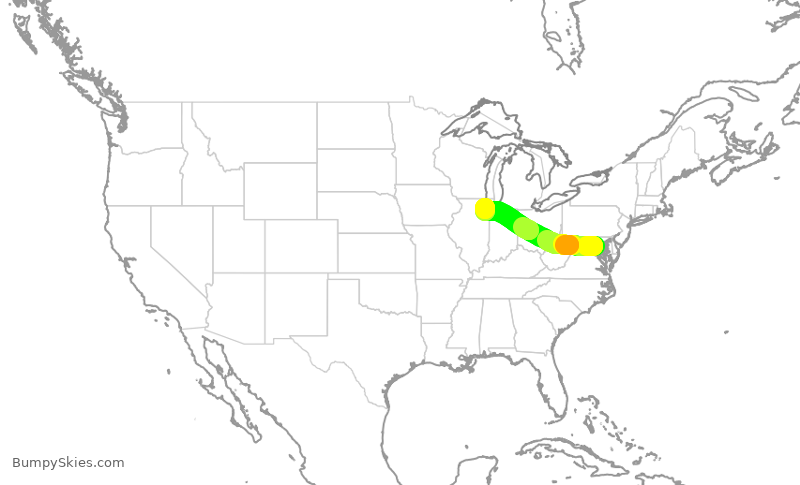Turbulence forecast map for SWA2852, DCA to MDW