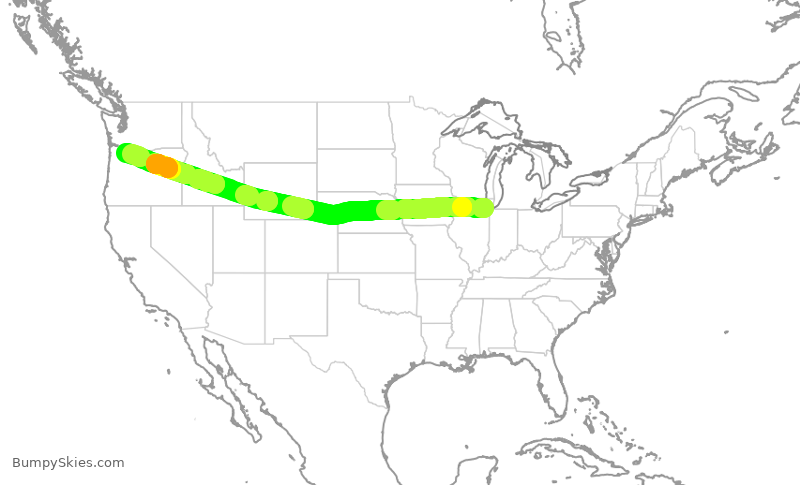 Turbulence forecast map for SWA2852, MDW to PDX