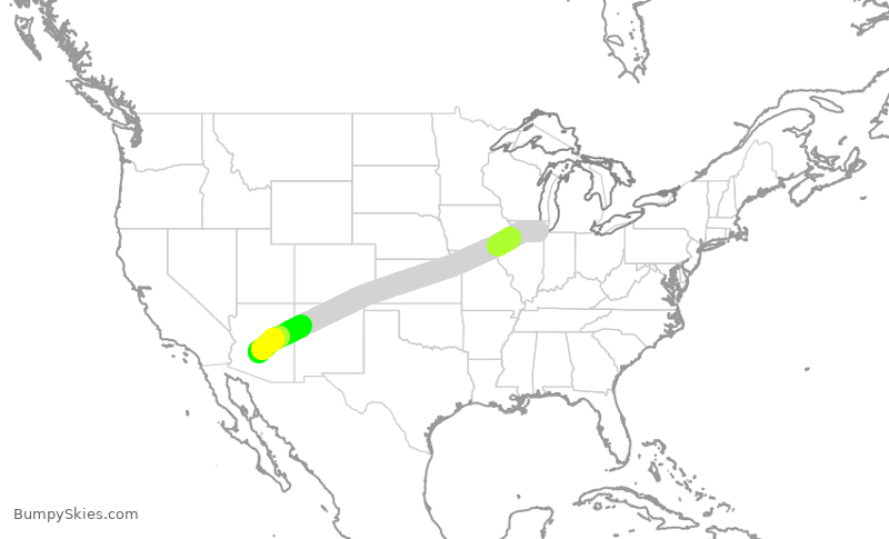 Turbulence forecast map for SWA2858, MDW to PHX