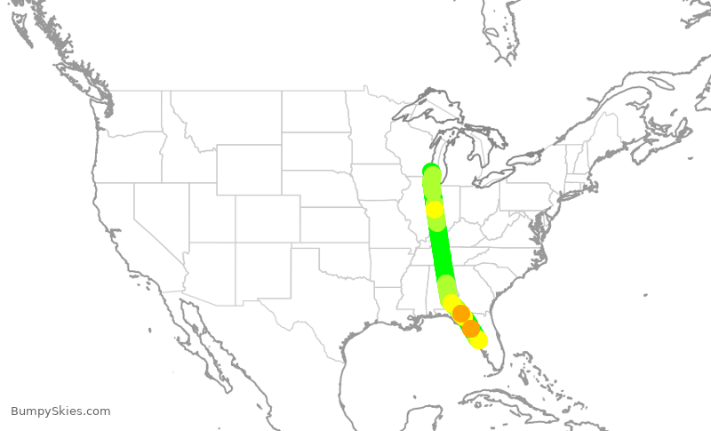 Turbulence forecast map for SWA2860, MKE to TPA