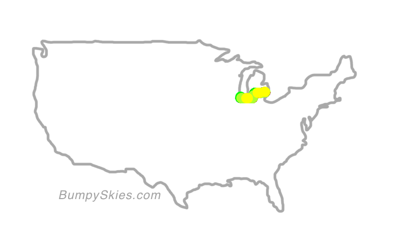 Map of continental US with illustrated flight path and turbulence forecast (described in text below)