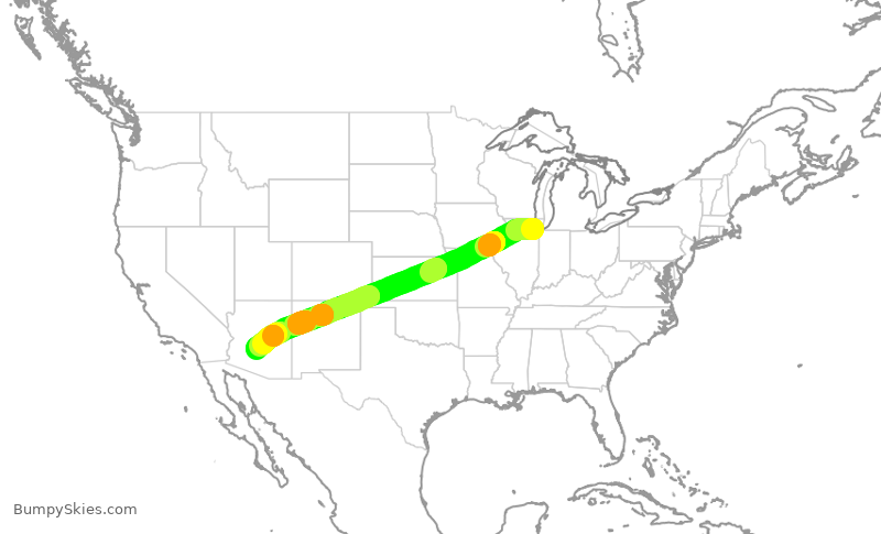 Turbulence forecast map for SWA2861, MDW to PHX