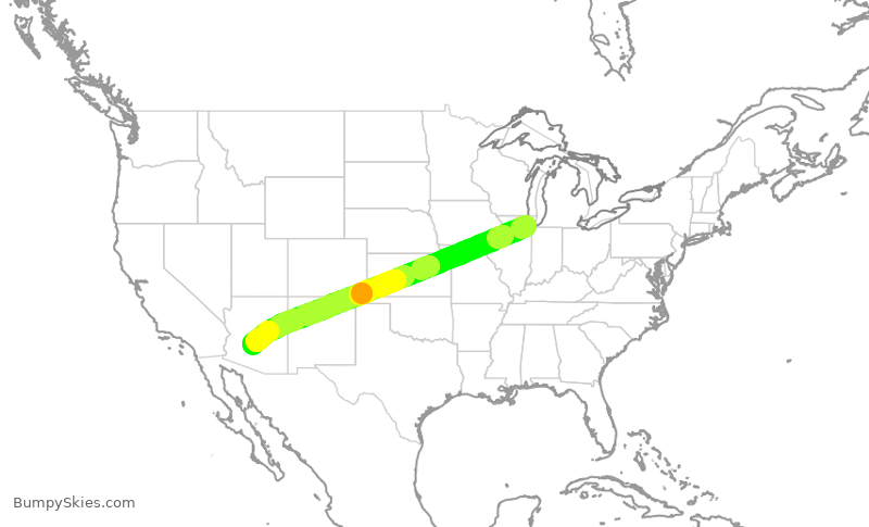 Turbulence forecast map for SWA2863, MDW to PHX