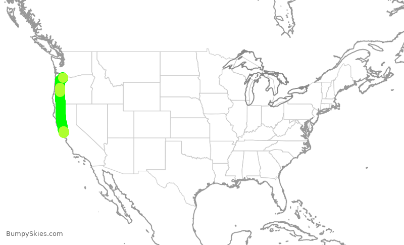 Turbulence forecast map for SWA2867, PDX to OAK