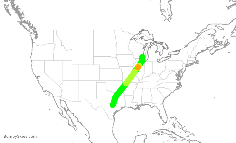 Turbulence forecast map for SWA2868, MKE to AUS