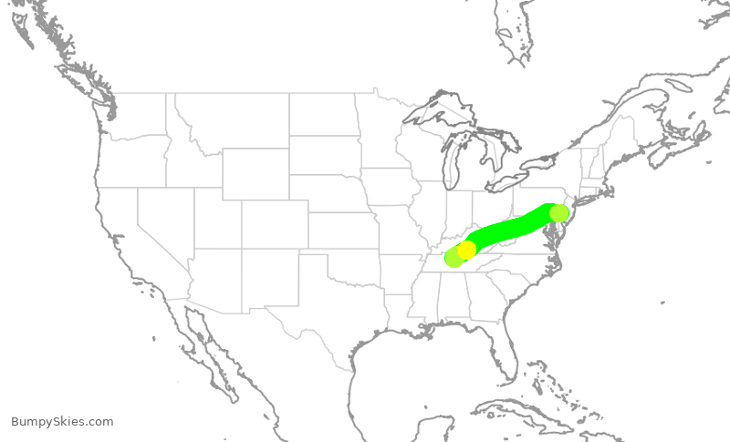 Turbulence forecast map for SWA2869, PHL to BNA