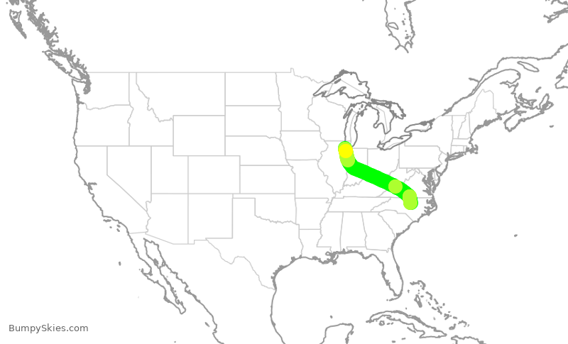 Turbulence forecast map for SWA286, MDW to RDU