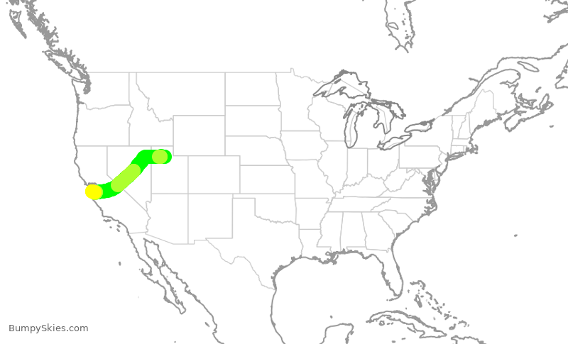Turbulence forecast map for SWA286, SLC to SJC