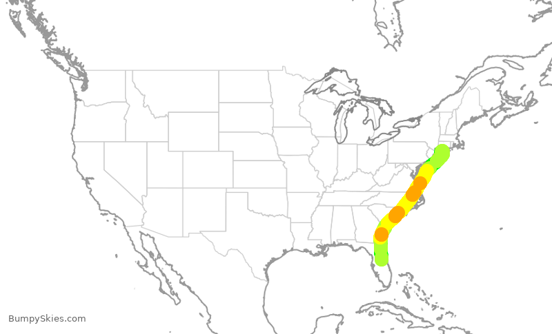 Turbulence forecast map for SWA2874, MCO to ISP