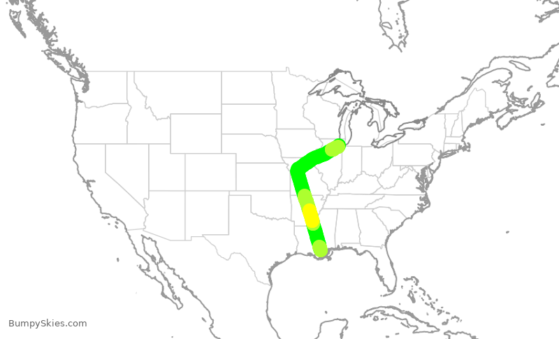 Turbulence forecast map for SWA2875, MSY to MDW
