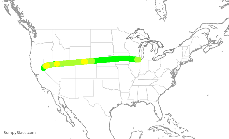 Turbulence forecast map for SWA2876, MDW to RNO