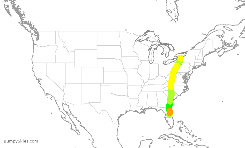 Turbulence forecast map for SWA2877, ROC to MCO