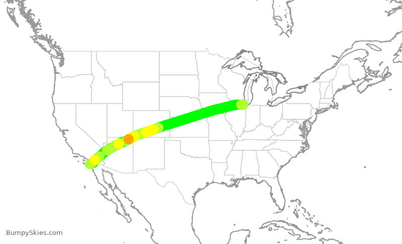 Turbulence forecast map for SWA2883, MDW to SAN