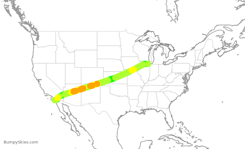 Turbulence forecast map for SWA2884, MDW to SAN