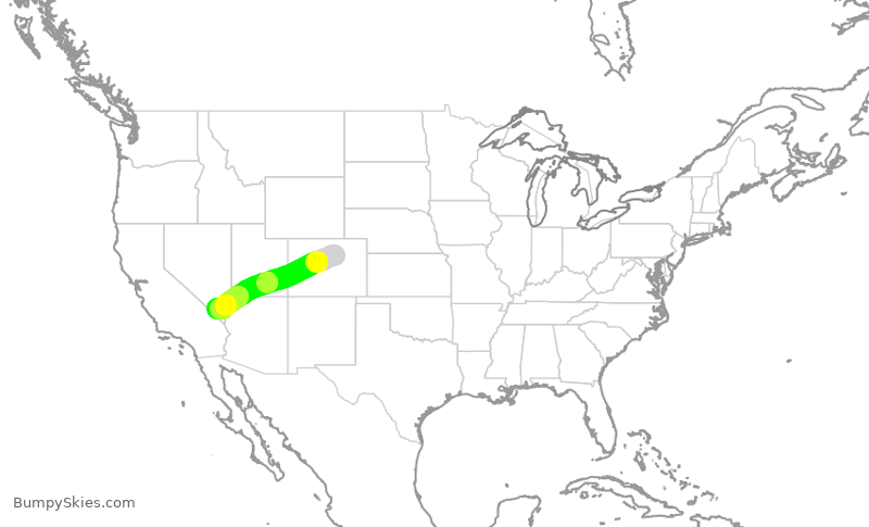 Turbulence forecast map for SWA2886, DEN to LAS