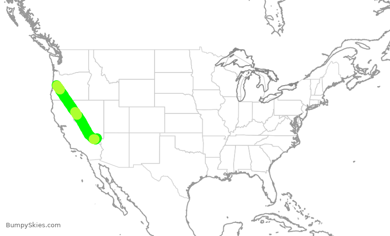 Turbulence forecast map for SWA2886, LAS to EUG